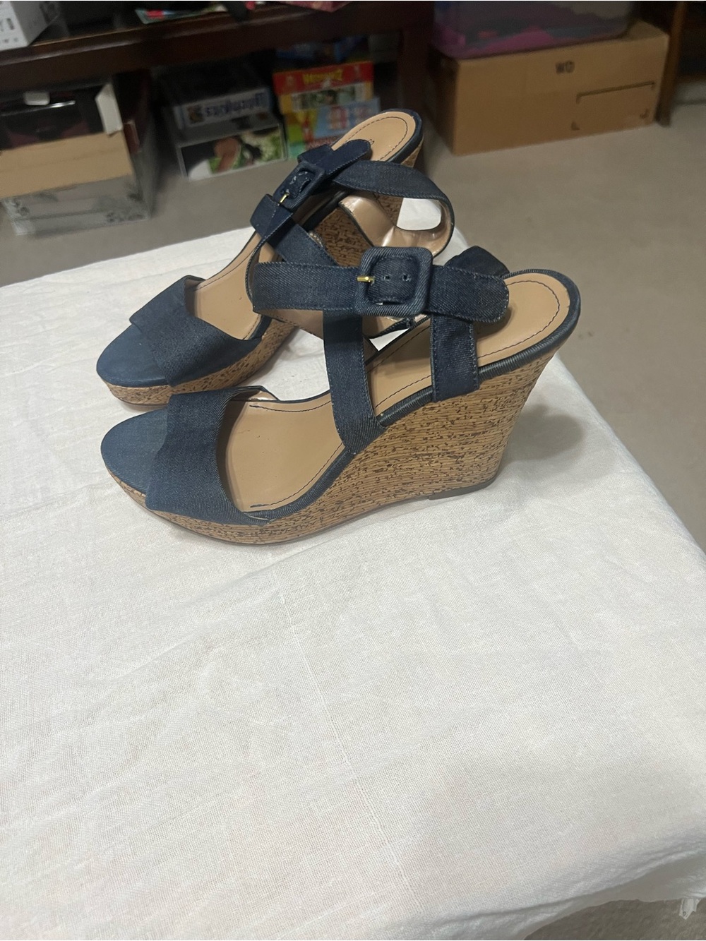 Style & Co. Navy Cork Wedge Sandals with Buckle Strap